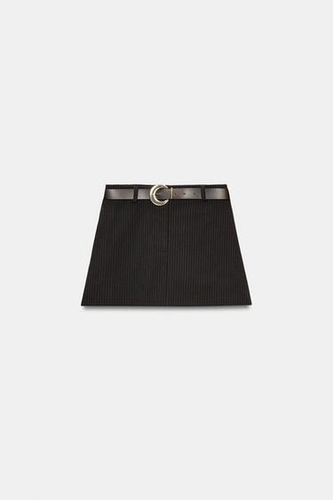 PINSTRIPE SKORT WITH BELT - Brown Stripes by Zara - Image 3