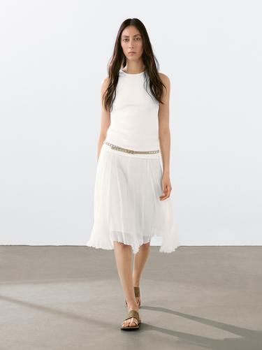 Zara Pleated skirt with godet detail - White - Image 0