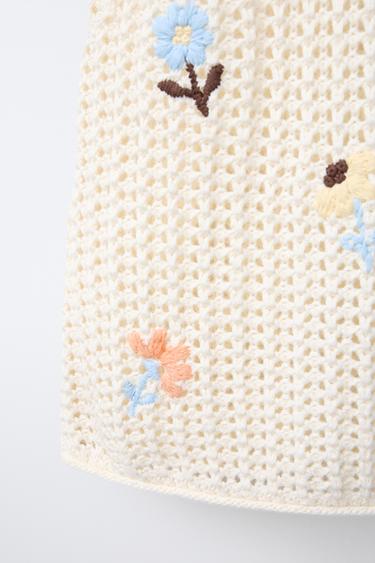 KNIT TOP WITH FLORAL EMBROIDERY - Ecru by Zara - Image 3