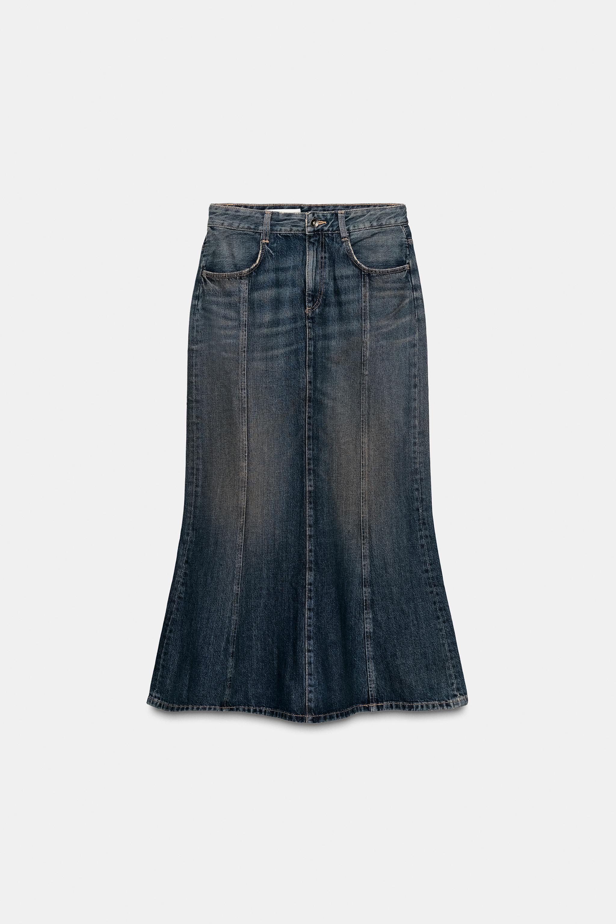 TRF ユーズド加工デニムミディスカート - ブルー | ZARA Japan