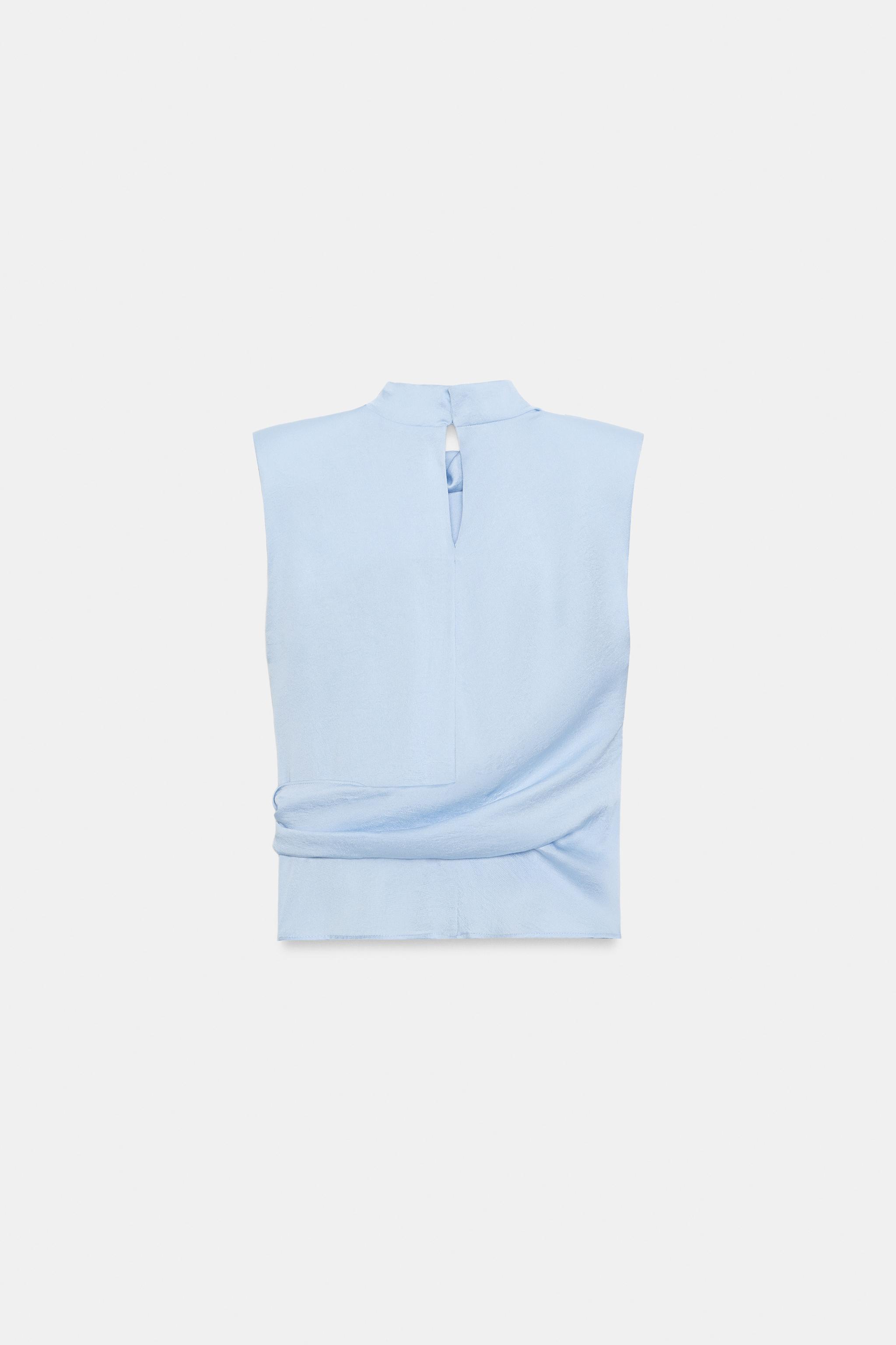 SATIN EFFECT SHOULDER PAD TIE TOP