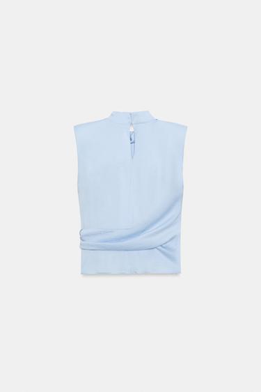 TOP SATINÉ NŒUD ÉPAULETTES - Bleu clair de Zara - Image 7
