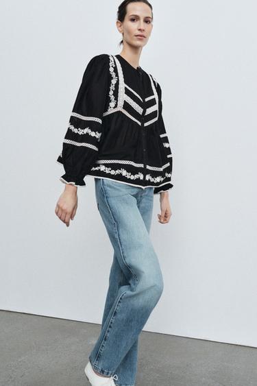 EMBROIDERED BLOUSE ZW COLLECTION - Black / White by Zara - Image 3