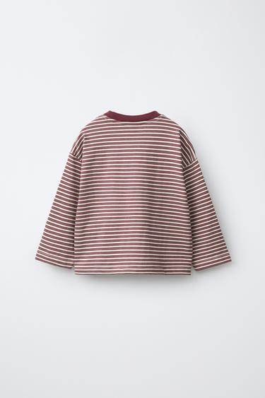 CONTRAST NECK STRIPED T-SHIRT — Burgundy 2