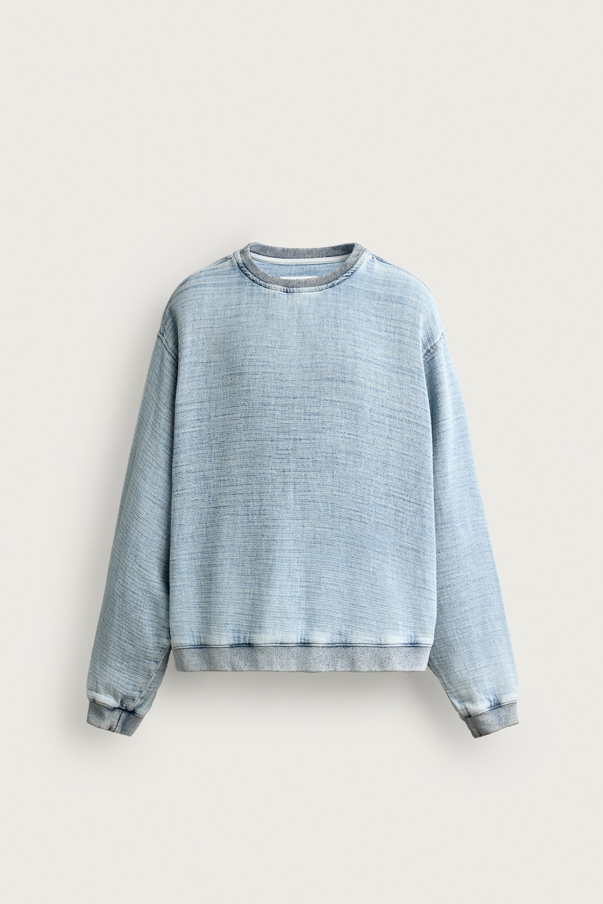 WASHED SOFT STRUCTURED SWEATSHIRT — Light blue