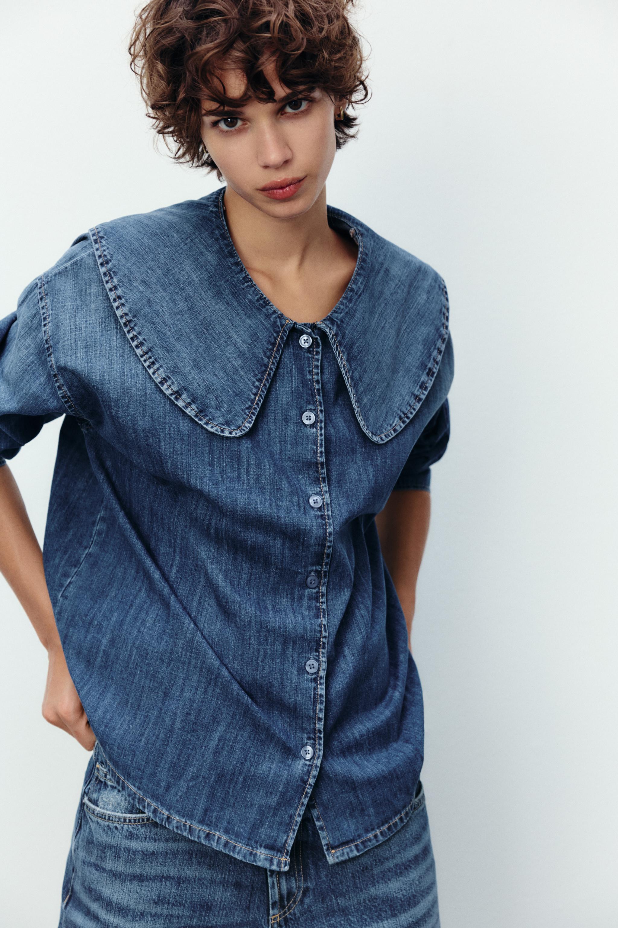 TRF DENIM SHIRT WITH BIB COLLAR