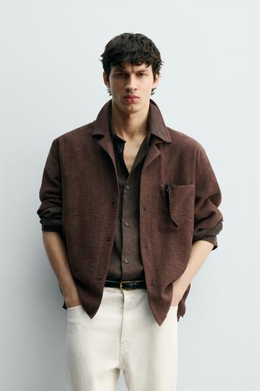 قميص RELAXED FIT جاكار - بني الخاص بـ Zara