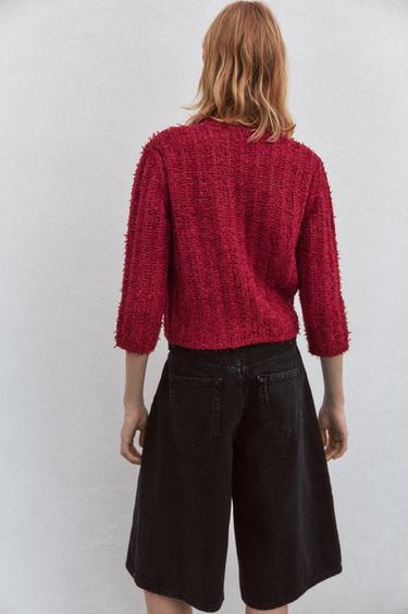 3/4 LENGTH SLEEVE KNIT CARDIGAN - Red by Zara - Image 3