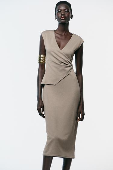 TWILL WRAP DRESS - Beige by Zara
