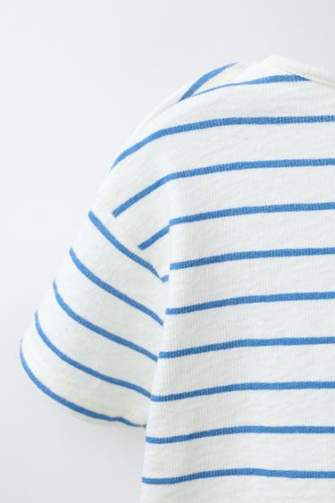 MANDARIN EMBROIDERED STRIPED T-SHIRT - Blue/White by Zara - Image 3