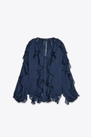 ZW COLLECTION RUFFLED BLOUSE - Navy blue by Zara - Image 0