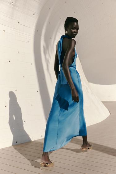 VESTIDO HALTER SATINADO - Marino de Zara