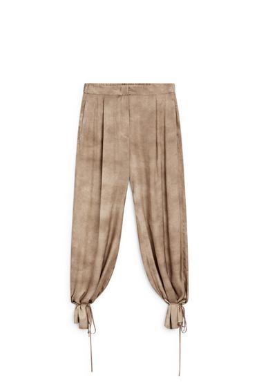 Pantalon fluide avec bas à nouer - Beige de Zara