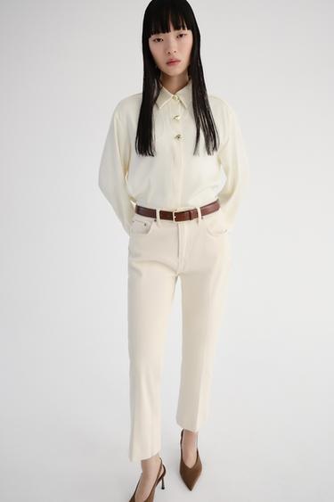 Zara FARMERKE VISOKOG STRUKA ZW COLLECTION BOOTCUT CROPPED – prljavobela