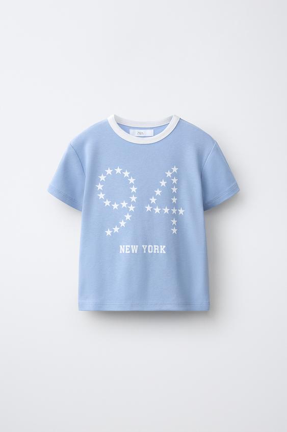 VARSITY CONTRAST NECK T-SHIRT - Blue by Zara - Image 0