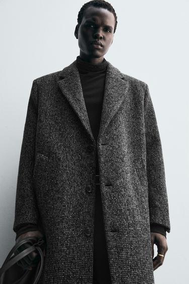 Zara TEXTURED WOOL BLEND COAT - Black