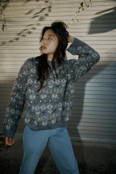 起毛ジャカードニットセーターグレーZaraの起毛ジャカードニットセーター - グレー