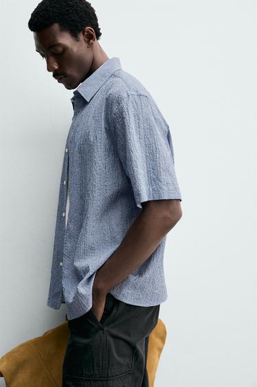 CHEMISE REGULAR FIT À CARREAUX TEXTURÉE - Bleu de Zara - Image 5