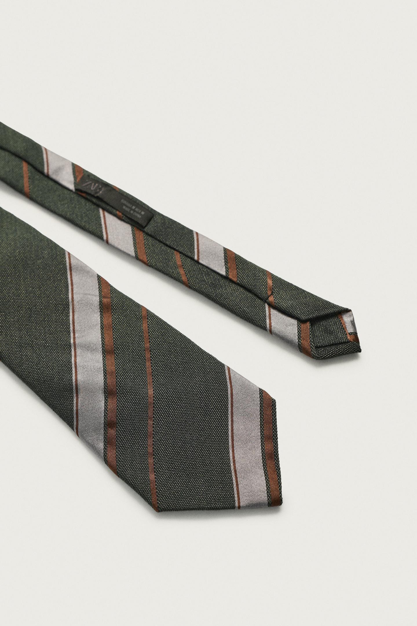 Мужской галстук Zara Striped Wool and Silk Tie, цвет: Хаки — фото 5