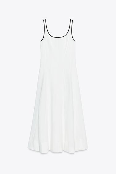 MIDI DRESS WITH CONTRAST PIPING - Oyster-white by Zara - Image 8