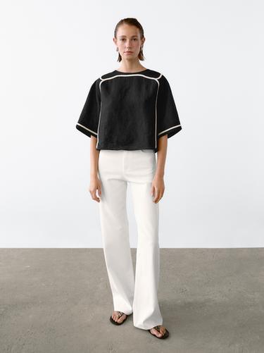 Zara Blouse with contrast embroidery - Black - Image 0
