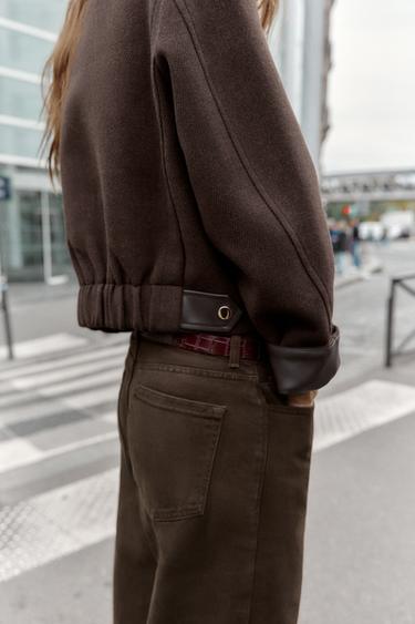 VESTE DOUCE AVEC FINITIONS EN MATIÈRE SYNTHÉTIQUE - Marron de Zara - Image 6