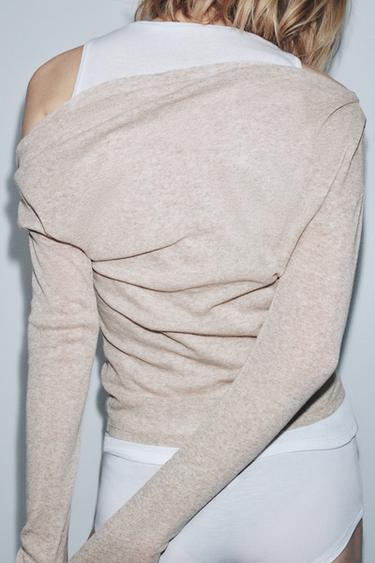 ASYMMETRIC LAYERED-EFFECT T-SHIRT - Sand / Marl by Zara