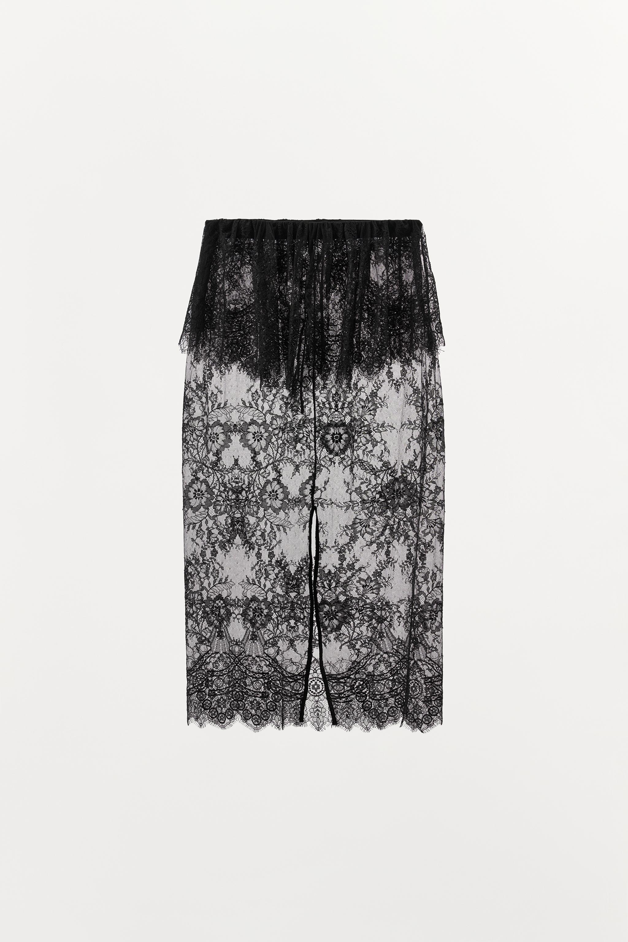 DOUBLE FABRIC LACE MIDI SKIRT