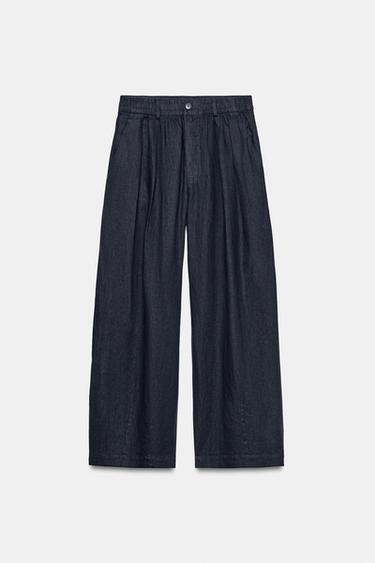 PANTALÓN PLIEGUES LINO 100% ZW COLLECTION - Marino de Zara