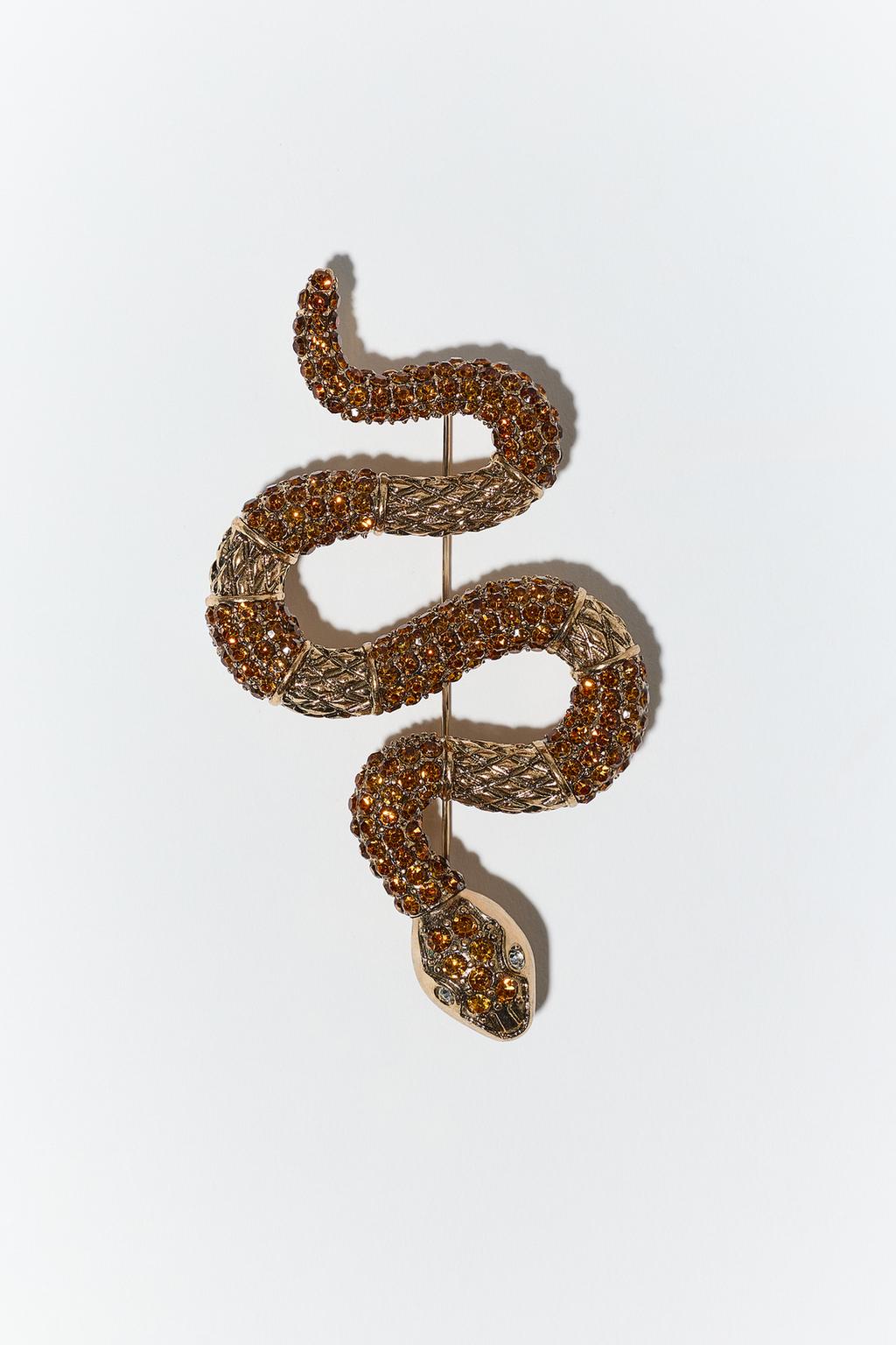 SNAKESKIN PRINT RHINESTONE BROOCH