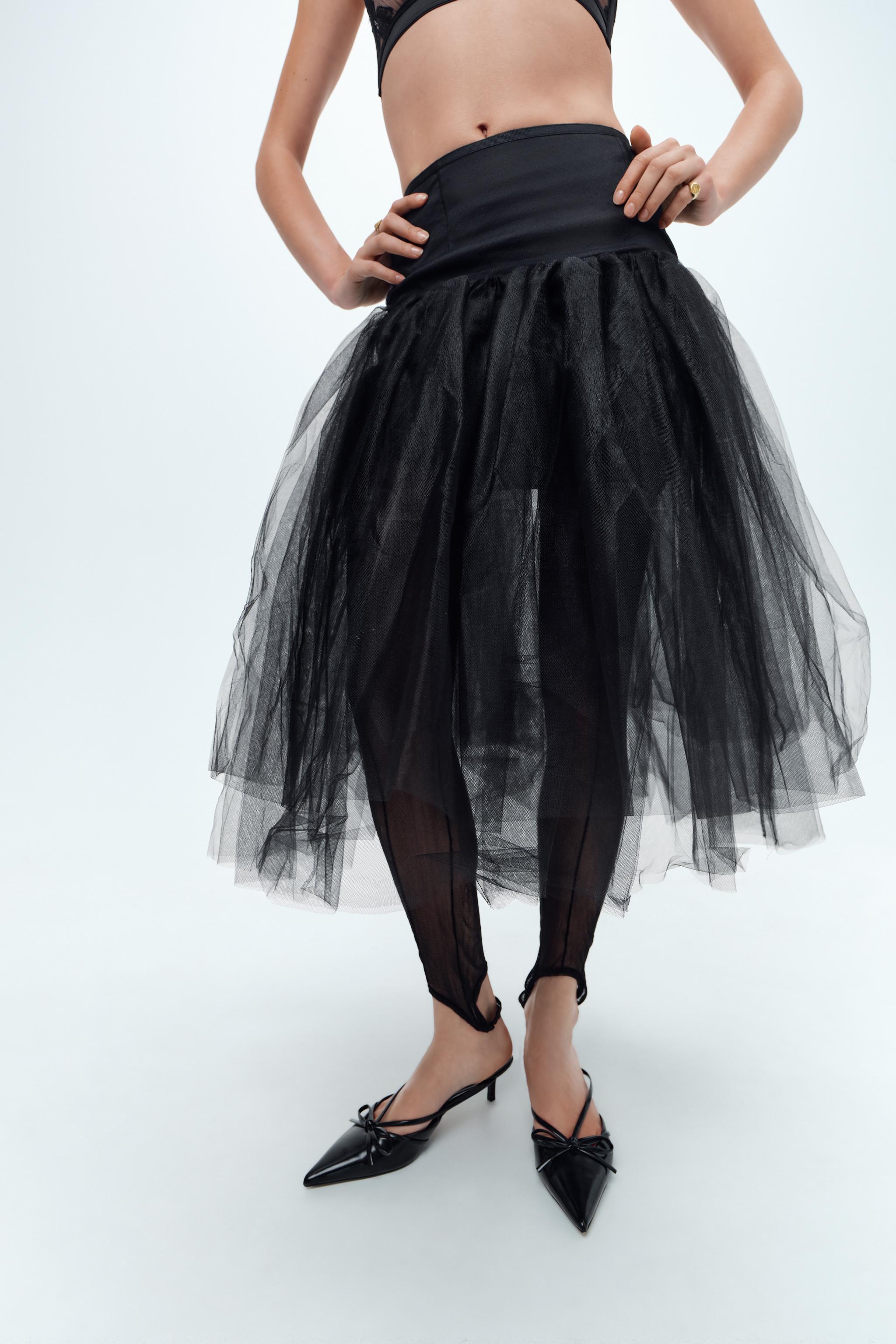 LAYERED VOLUMINOUS TULLE MIDI SKIRT Black ZARA United States