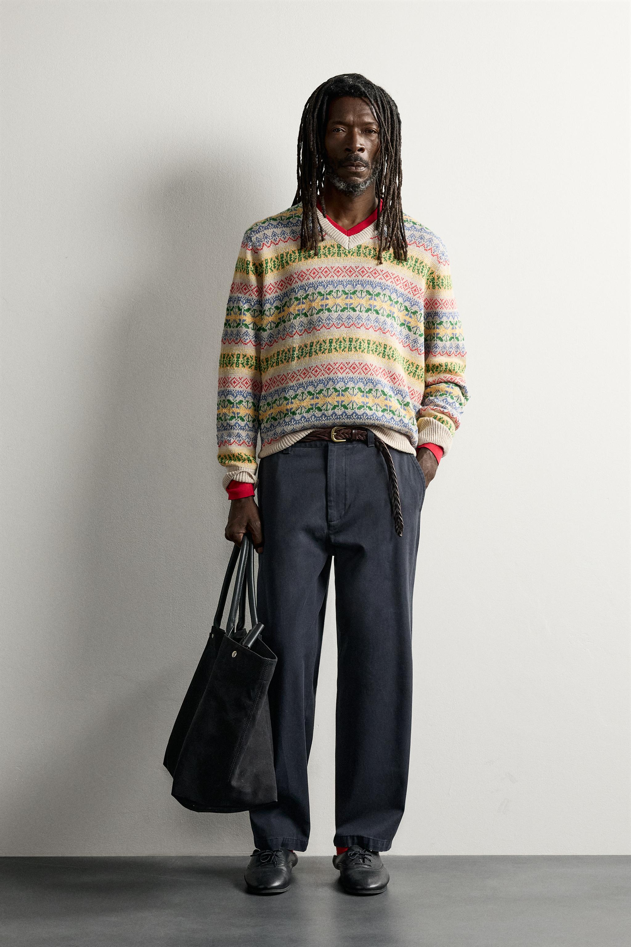 Мужские свитеры Zara AARON LEVINE X ZARA 100% LINEN GEOMETRIC JACQUARD SWEATER