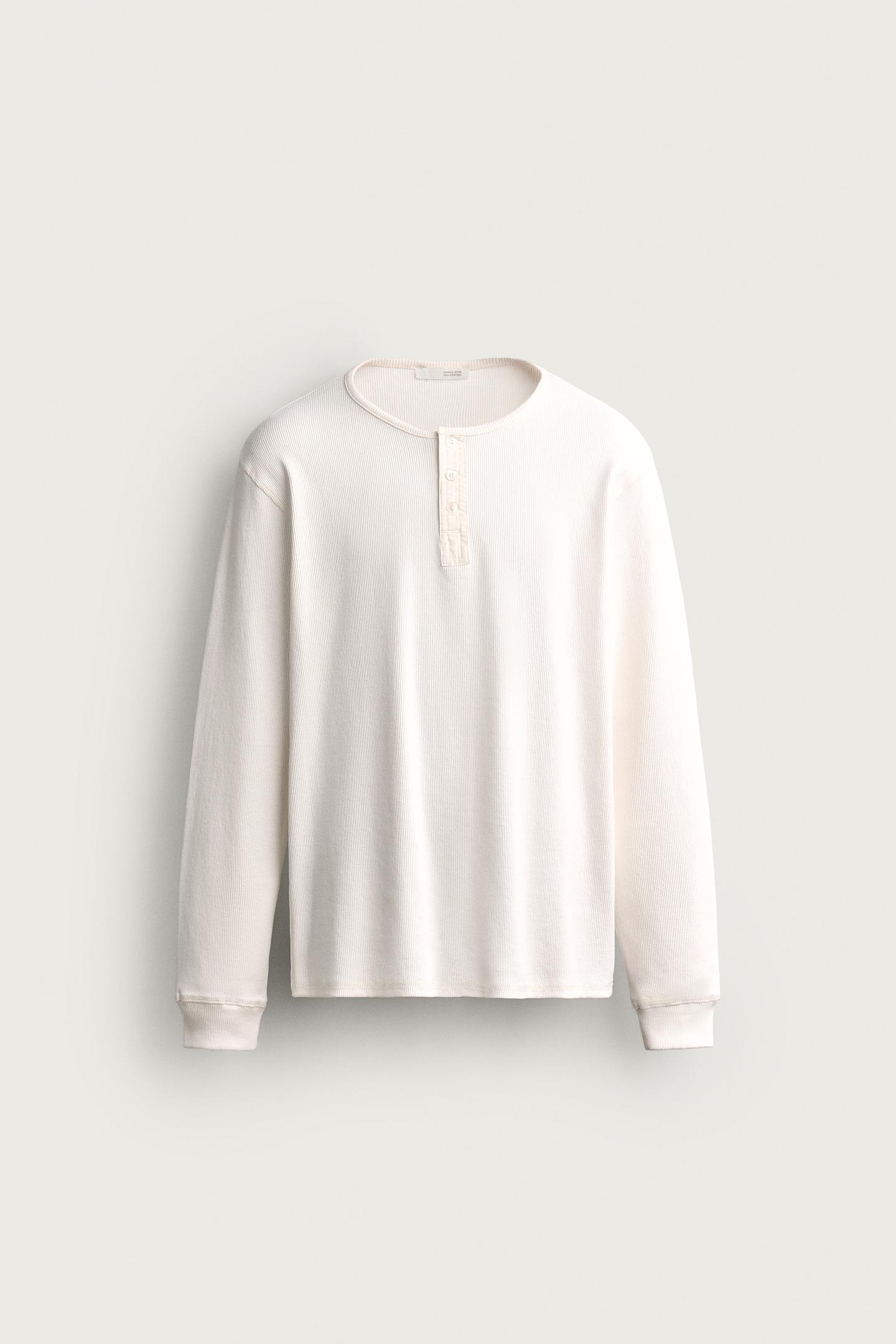 Мужская футболка Zara Long Sleeve Henley, цвет: Устричный белый — фото 7