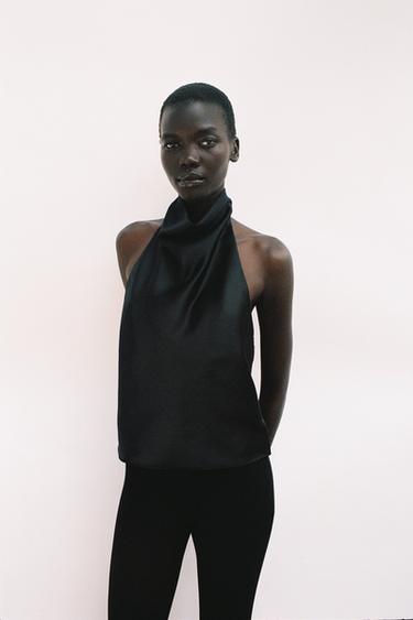 SATIN HALTER TOP - Black by Zara