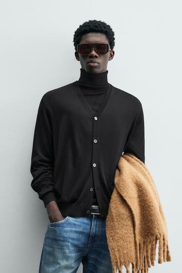 100% SILK CARDIGAN AARON LEVINE X ZARA - Black by Zara