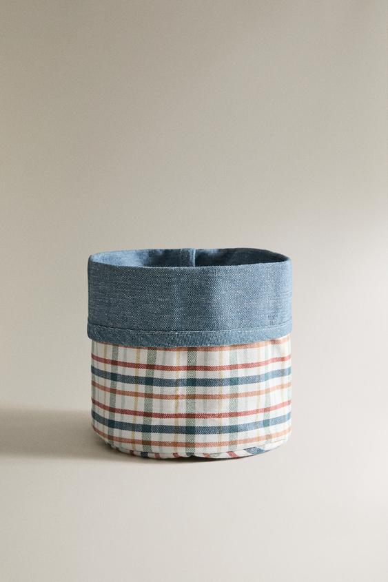 CESTO DE PÃO DE ALGODÃO XADREZ - Azul da Zara - Imagem 0