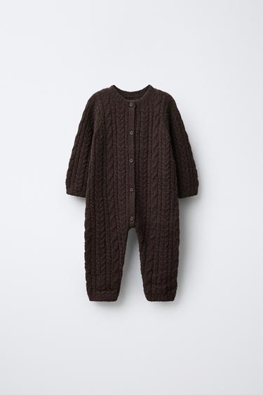 Zara CABLE KNIT JUMPSUIT - Dark brown