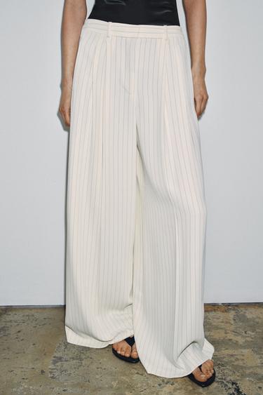 ZW COLLECTION STRIPED WIDE-LEG TROUSERS - Pastel yellow by Zara