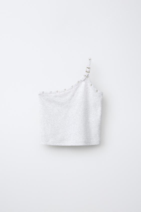 TOP ASIMÉTRICO HEBILLAS - Gris vigoré de Zara - Imagen 0