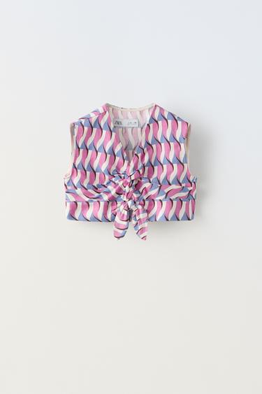 ТОП С ГЕОМЕТРИЧЕСКИМ ПРИНТОМ И ЗАВЯЗКАМИ — РОЗОВЫЙ от Zara — изображение 0