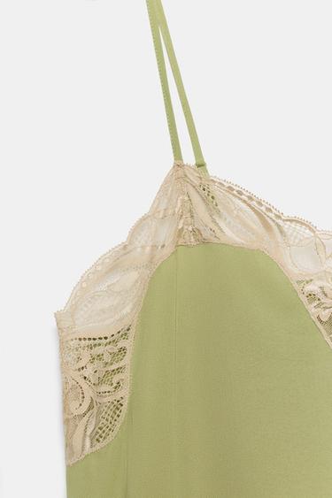 ROBE SATINÉE DENTELLE ZW COLLECTION - Vert pistache de Zara - Image 6