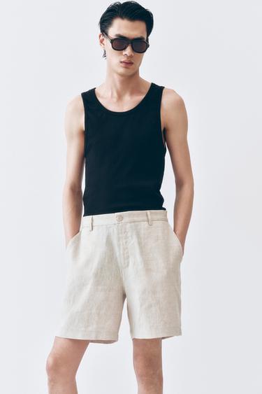 Zara 100% 亞麻標準版短褲 - 淺米色