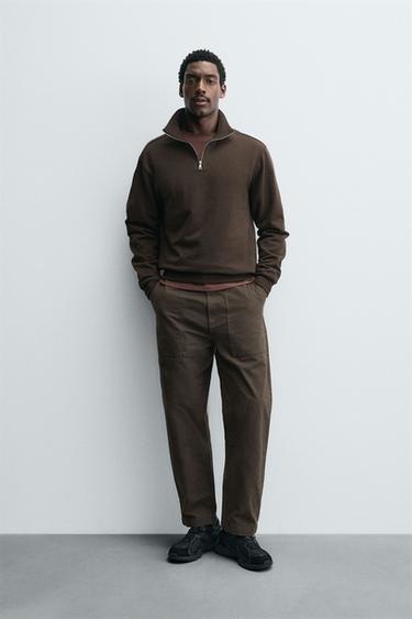 SWEAT COL ZIPPÉ BASIQUE - Marron de Zara