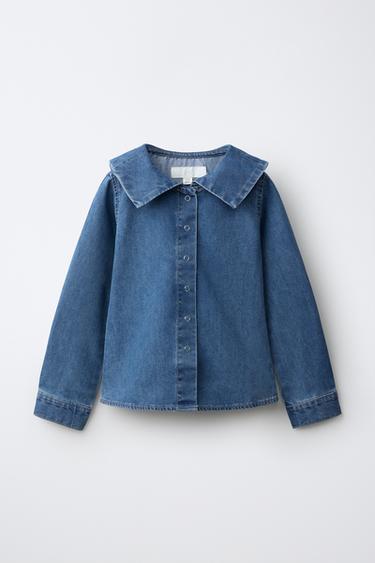 CAMISA DENIM CUELLO MARINERO - Azul de Zara