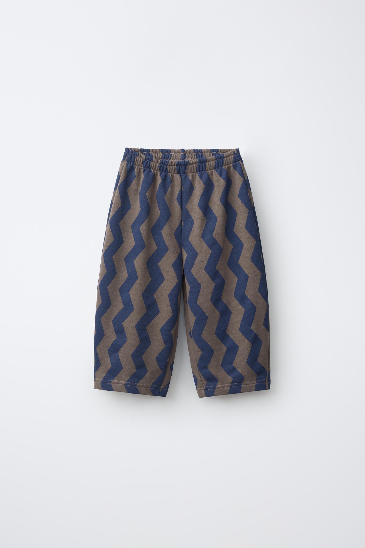 WAVY PRINT BALLOON PLUSH PANTS — Brown-Blue