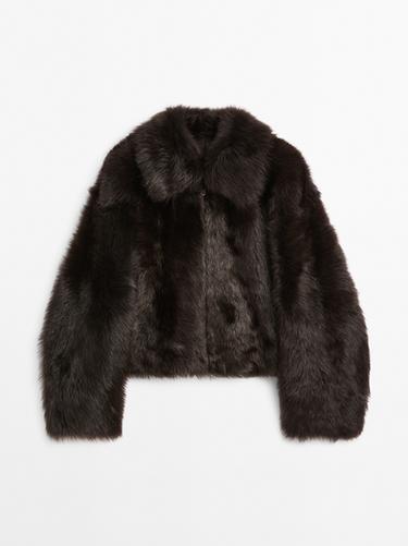 Chaqueta corta piel con pelo - Marrón de Zara - Imagen 0