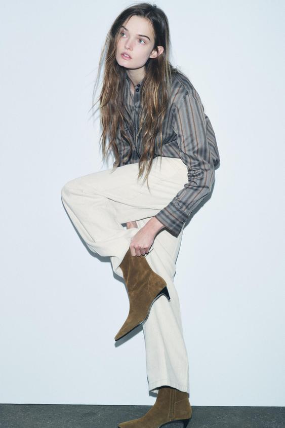 SPLIT SUEDE KITTEN HEEL ANKLE BOOTS Olive Green ZARA Saudi Arabia