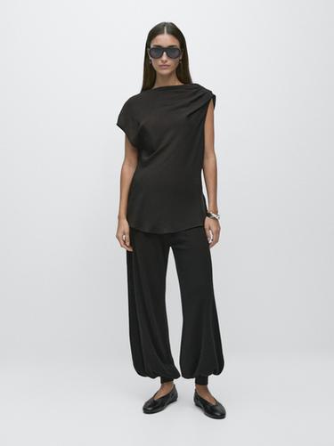 Zara Semi-sheer asymmetric top - Black - Image 0