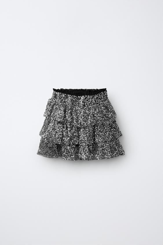 FALDA LENTEJUELAS Y VOLANTES - Plata de Zara - Imagen 0