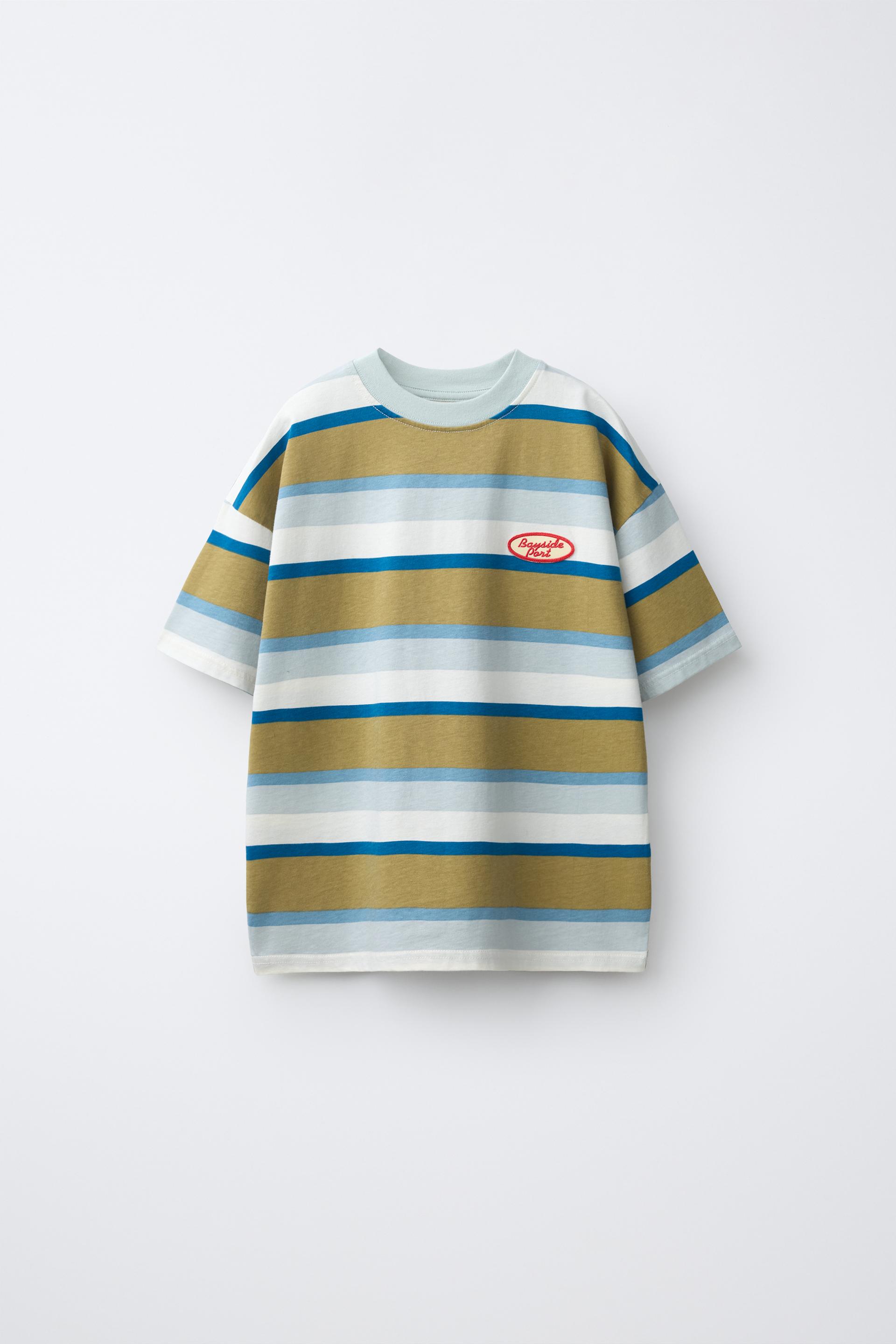 Stripe Print Patch T-Shirt